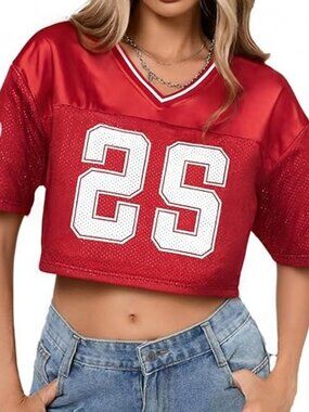 Crop Top Jersey Sexy Jersey Shirt Sporty Fun Look Size X-LARGE Graphic Number